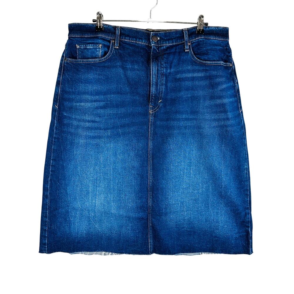 ANA A New Approach Womans Sz 18 Denim Skirt High‎ Rise Blue Raw Hem Stretch